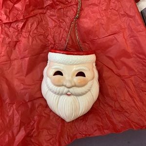 Vintage Bundle Christmas Decor Porcelain Santa mask AND reindeer wine cover